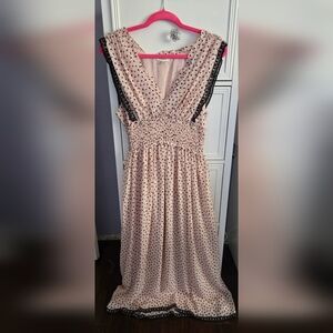 Max Studio Pink and Black Polka Dot Maxi Dress Size L